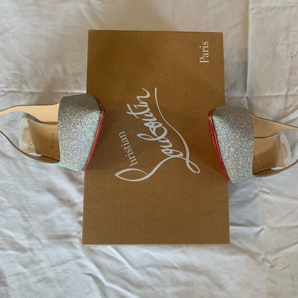 Christian Louboutin Clare Silver Glitter and White Heel Slingback, Size 42! - Picture 5 of 14